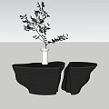 Black Irregular Coffee Table with Wavy Texture Split into Two Halves and White Vase 3d model