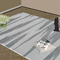 Gray And White Striped Square Rug On Wooden Floor With White Flowers Magazines And Dark Scarf
