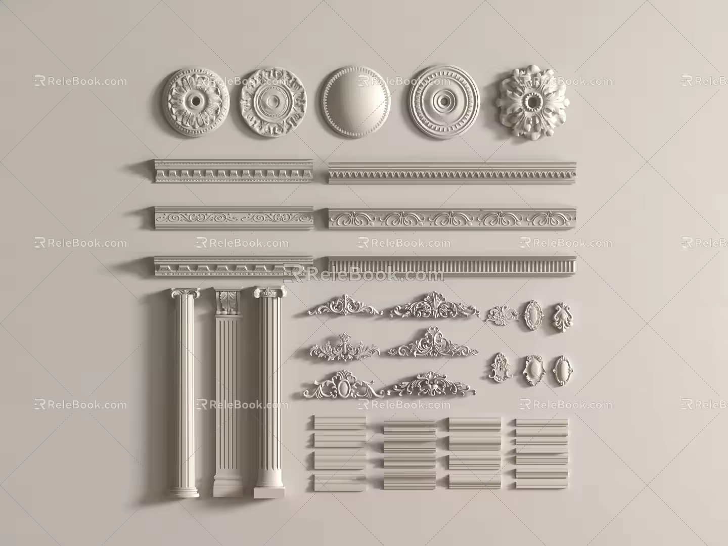 French line gypsum line skirting line background wall gypsum component Roman column 3d model