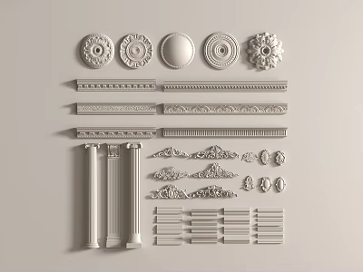 French line gypsum line skirting line background wall gypsum component Roman column 3d model