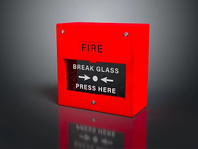Commercial Fire Safety Equipment With Red Casing And Break Glass Press Here Instructions 3d model