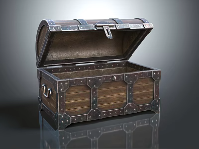 Vintage Wooden Storage Chest With Metal Hardware Open Lid And Soft Interior Lining 3d model