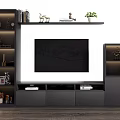Modern TV Cabinet Interior Design With Open Shelves Decorative Items And Green Plants