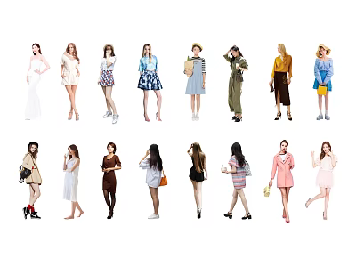 Group of Women Modeling Various Stylish Outfits in Fashion Showcase 3d model