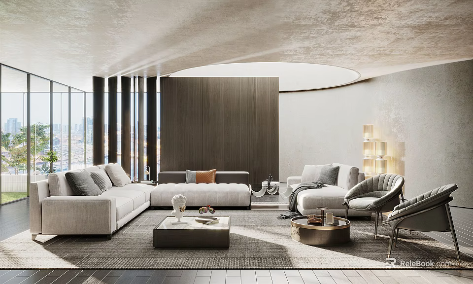 Modern Living Room Interior With Comfortable Sofa And Stylish Coffee Table 3d model 