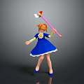 Anime Girl Character Creature With Orange Hair Blue Dress Yellow Flower And Pink Magical Wand
