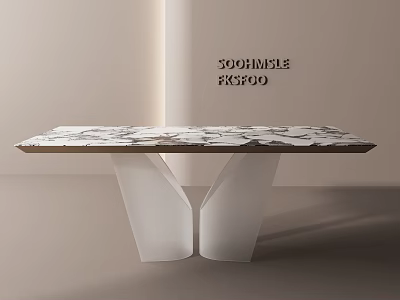 Marble Top Dining Table With White Geometric Base In Modern Design 3d model