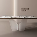 Marble Top Dining Table With White Geometric Base In Modern Design 3d model