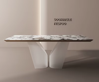 Marble Top Dining Table With White Geometric Base In Modern Design 3d model