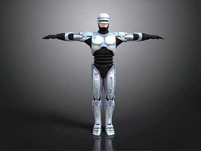 Humanoid Robot With Silver And Black Metallic Body Standing With Arms Outstretched 3d model
