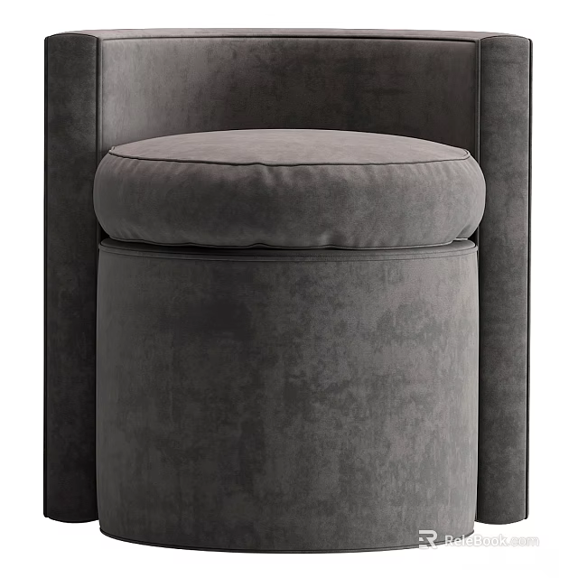 Modern Gray Velvet Ottoman With Round Cushioned Seat And Sturdy Base 3d model 