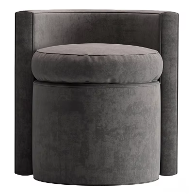 Modern Gray Velvet Ottoman With Round Cushioned Seat And Sturdy Base 3d model