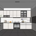 Modern Kitchen Interior With White Cabinets Black Appliances White Countertop And Strip Lights