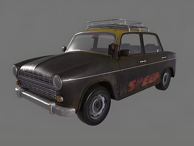 Vintage Black Car With Roof Rack And Red 572 Lettering 3d model
