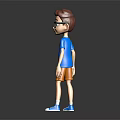 3D Boy Character Wearing Glasses Blue T-Shirt And Orange Shorts On Dark Background