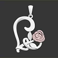 Silver Pendant Jewelry With Pink Rose And Leaf Design For Daily Use
