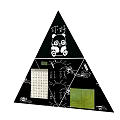 Black Triangle Pendant With Panda Design Hello Text Calendar Japanese Characters Lotus And Sun Patterns