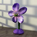 Floral Art Installation with Purple Petals Yellow Stamen and Green Stem in Interior