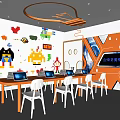 Modern Classroom Children's Programming Training Institution Presentation Room Children's Desks and Chairs 3d model
