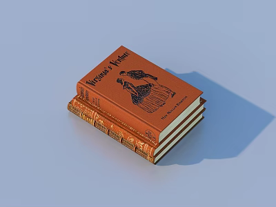 Vintage Hardcover Books Stacked With Orange Cover And Decorative Illustrations 3d model