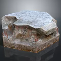Layered Rock Formation Landscape With Natural Terrain And Red Support Structures 3d model