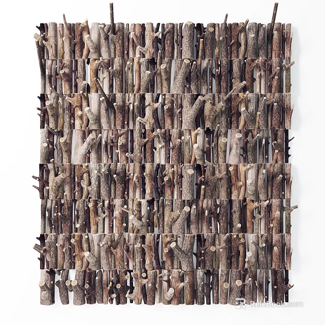 Rustic Wood Branch Wall Decor With Natural Textured Design For Home Interior 3d model 