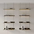 Modern Golden Metal Frame Shelving Unit with Multiple Shelves Books and Decorative Items