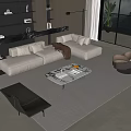 Modern Beige L shaped Sofa Coffee Table Set With Marble Top Throw Pillows And Accent Chair