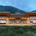 Modern Guesthouse Building With Wooden Roof Mountain View Open Veranda And Fireplace