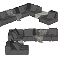 Modern Gray Sectional Sofa Design With Plush Pillows Cozy Throw Blanket And Multiple Layout Options 3d model