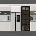 Contemporary Wine Cabinet In Modern Kitchen With Cabinets And Stainless Steel Refrigerator