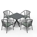 Modern Woven Dining Table Set With Square Black Table And Four Green Cushioned Chairs 3d model
