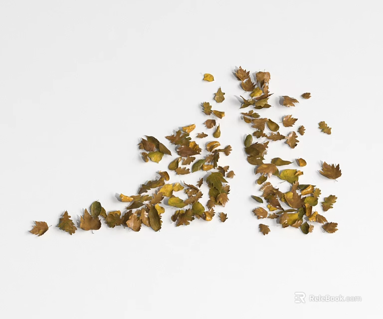 Natural Ground Cover With Green And Yellow Fallen Leaves On White Surface 3d model 