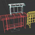 Public Bus Shelter Structures Featuring Rusted Red Green Roofs Blue Green Benches And Transparent Canopies