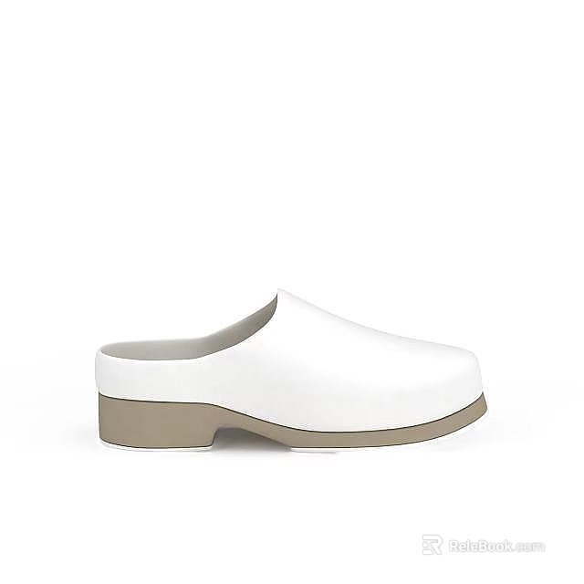 Fashionable White Clogs With Sturdy Brown Sole Perfect For Daily Wear 3d model 