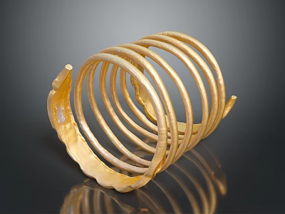Golden Spiral Sculpture with Multiple Curved Metal Rings Shiny Surface and Unique Wavy Edges Design 3d model