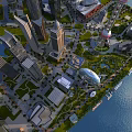 Aerial View Urban Planning With High Rise Buildings Green Spaces Waterfront Areas And Iconic Structures