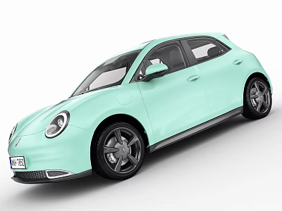 Light Green Stylish Compact Car Featuring Modern Rounded Design And Black Wheels 3d model