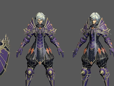 Game and Movie Character With Ornate Purple Black Armor And Decorative Shoulder Plates 3d model