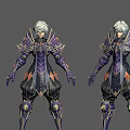 Game and Movie Character With Ornate Purple Black Armor And Decorative Shoulder Plates