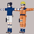 Naruto And Sasuke Anime Characters Classic Outfits Standing Poses 3d model