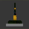 Industrial Equipment With Yellow Rotating Component Green Base Black Handle And Warning Stripes