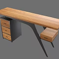 Modern Wooden Home Office Desk With Metal Frame Drawers And Stool