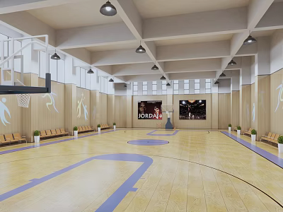 Basketball Gym Interior With Hoops Wooden Flooring And Seating 3d model