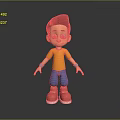 3D Cartoon Game Character With Brown Hair Green Eyes Orange Shirt Blue Pants Red Shoes