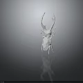 White Horned Beetle Sculpture With Detailed Texture And Shiny Surface On Gray Background