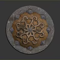 Bronze Medieval Circular Shield Weapon With Intricate Patterns And Metal Rivets 3d model