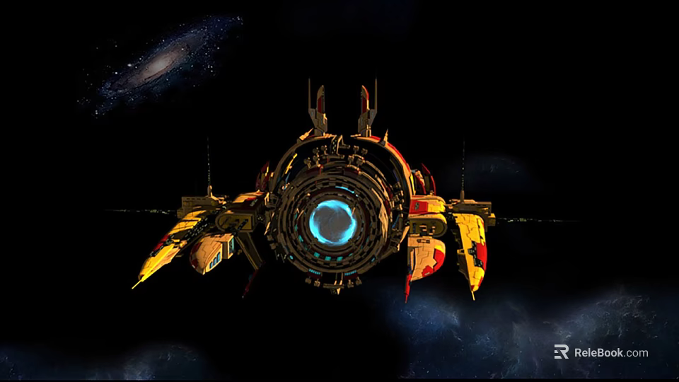 Futuristic Spacecraft Navigating Through Deep Space With Cosmic Galaxy Background 3d model 