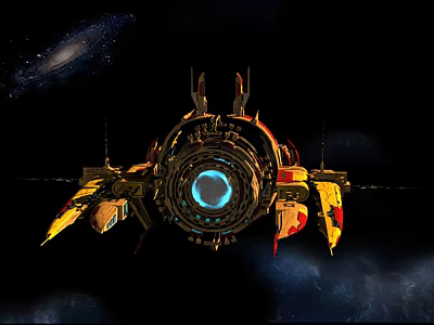 Futuristic Spacecraft Navigating Through Deep Space With Cosmic Galaxy Background 3d model