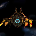 Futuristic Spacecraft Navigating Through Deep Space With Cosmic Galaxy Background